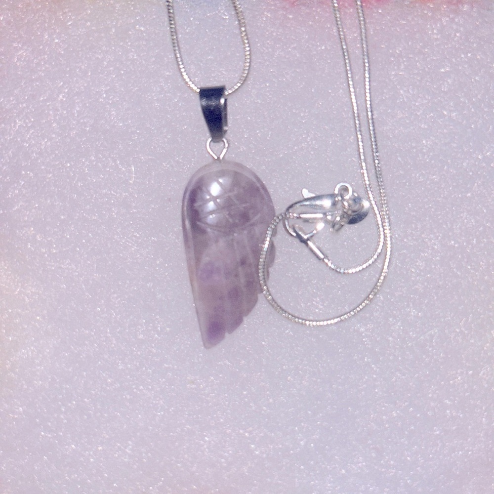 Boho hippie Amethyst Angel Wing Sterling Silver Necklace 16”